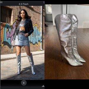New Silver Metallic Western Vibe Heeled Cowboy Boots. Size 6- 6.5.